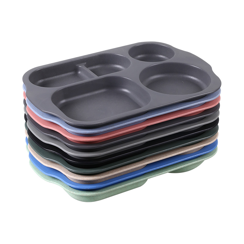 Lightweight Tableware Plates Wheat Straw Plastic Divided Plates With Compartments